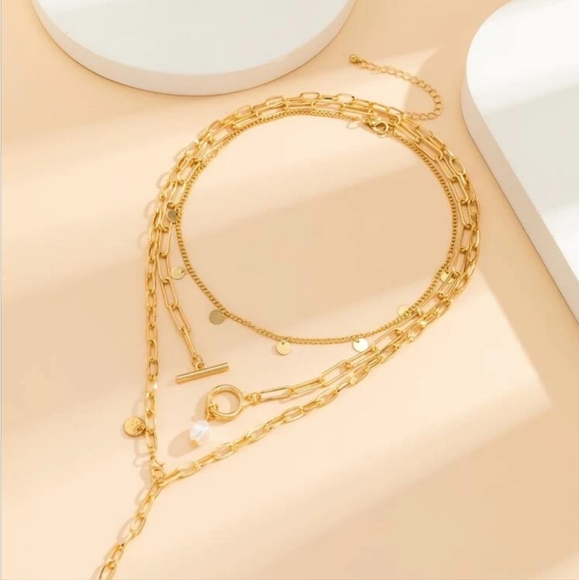 ⭐️⭐️NEW⭐️⭐️BEAUTIFUL!! Bohomeian Faux Pearl 3 Layer Disc Charm Necklace - Picture 4 of 16